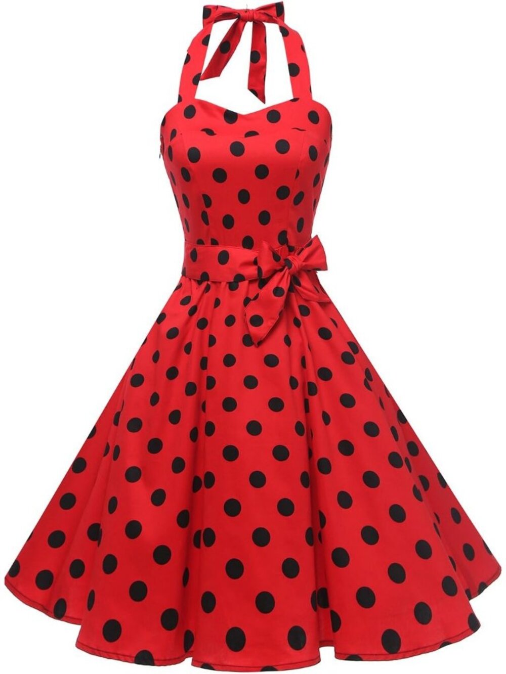 Women's Vintage Polka Audrey 1950s Halter Retro Cocktail Dress-01red/Black Dot